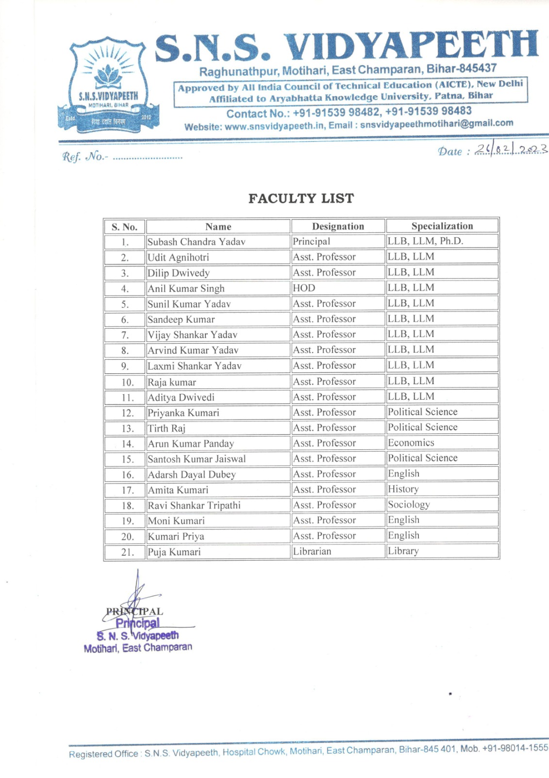 faculty list